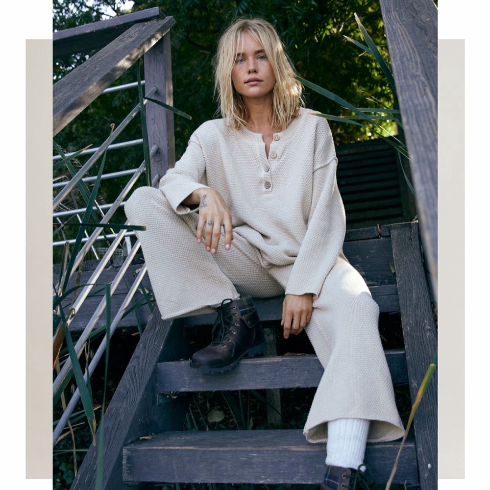 Hailee Sweater Set Free People in Au Lait Cream Beige Knit Matching Loungewear